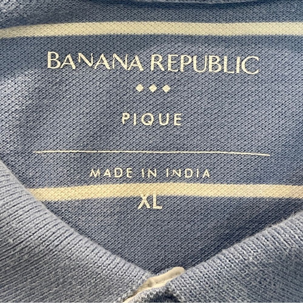 Banana Republic Men's Polo in Blue with White Stripes Size XL - Picture 6 of 8
